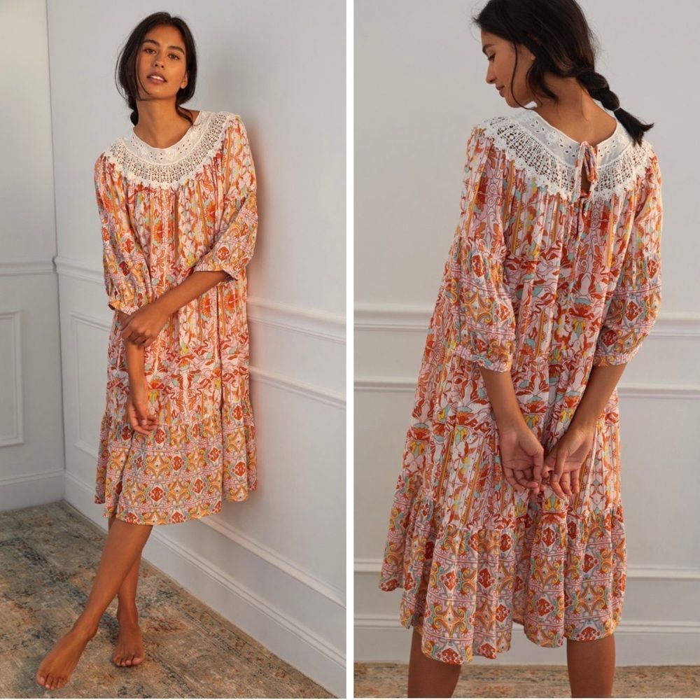 Anthropologie FLORENCE FLORAL LACE LOUNGE DRESS M